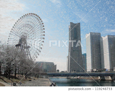 Minato Mirai with cherry blossoms Minato Mirai with cherry blossoms 119248733