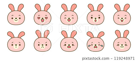 Cute rabbit icon set with various facial expressions 119248971