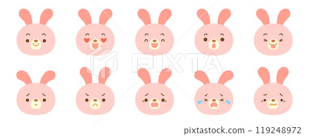 Cute rabbit icon set with various facial expressions Cute rabbit icon set with various facial expressions 119248972