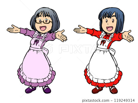 Smiling maid woman with arms outstretched 4 Smiling maid woman with arms outstretched 4 119249314