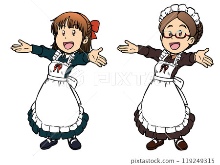 A maid woman with her arms outstretched and smiling 2 A maid woman with her arms outstretched and smiling 2 119249315