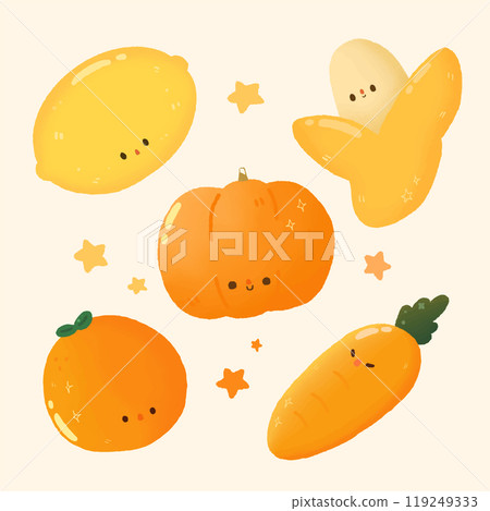 set of orange fruit and vegetable set of orange fruit and vegetable 119249333