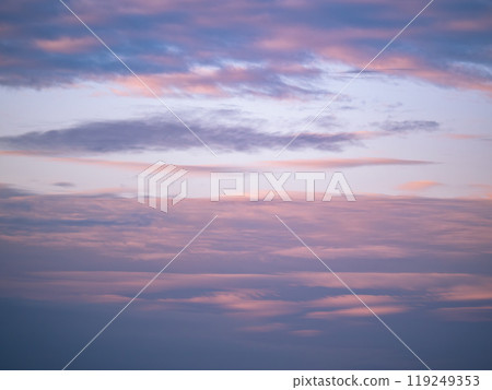 Beautiful blue evening sky with various fluffy clouds and pink orange sunset sunrise background texture Beautiful blue evening sky with various fluffy clouds and pink orange sunset sunrise background texture 119249353