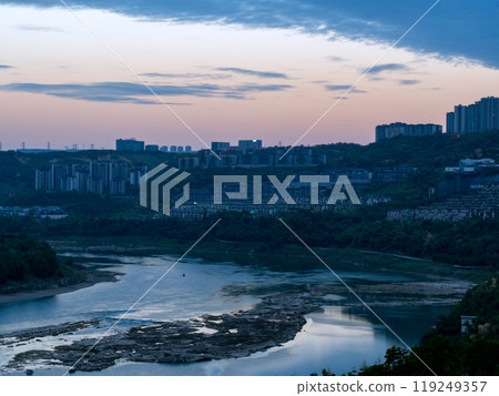 Yangtze river shoal visible in Chognqing city, China 119249357
