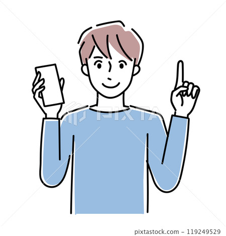 一名男子拿著智慧型手機並解釋 119249529