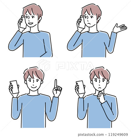 Set of young men with smartphones Set of young men with smartphones 119249609
