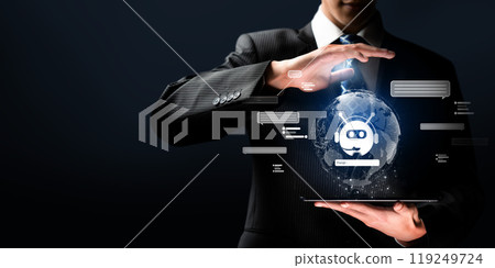 Human interact with AI artificial intelligence virtual assistant FaaS Human interact with AI artificial intelligence virtual assistant FaaS 119249724