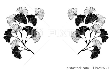 Black ginko twigs frame Black ginko twigs frame 119249725