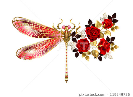 Floral dragonfly with red roses 119249726
