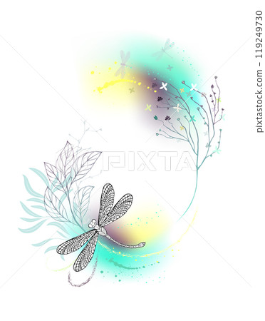 Green monogram with outline dragonfly Green monogram with outline dragonfly 119249730