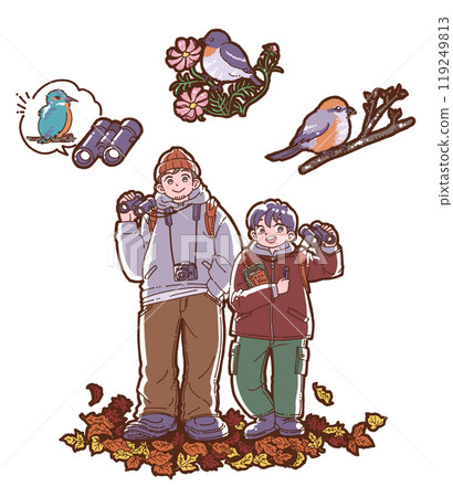 父母與孩子觀鳥插畫集 父母與孩子觀鳥插畫集 119249813