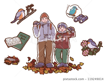 父母與孩子觀鳥插畫集 父母與孩子觀鳥插畫集 119249814