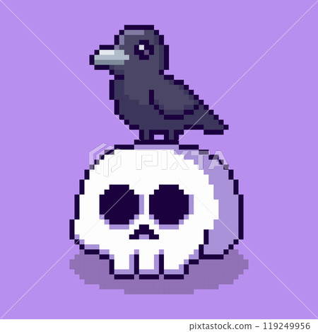 Pixel art Skull with Crow game asset design-插圖素材 [119249956] - PIXTA圖庫