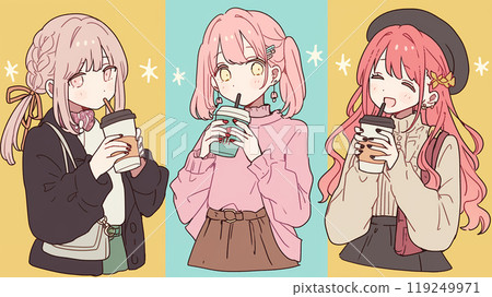 可愛的動漫風格女孩喝飲料AI 可愛的動漫風格女孩喝飲料AI 119249971