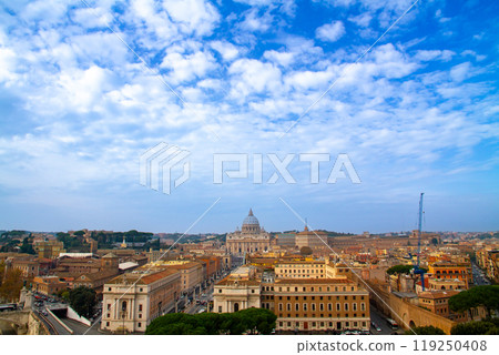 View from Castel Sant'Angelo of St. Peter's Basilica, a World Heritage Site in the Vatican City, Rome, Italy View from Castel Sant'Angelo of St. Peter's Basilica, a World Heritage Site in the Vatican City, Rome, Italy 119250408