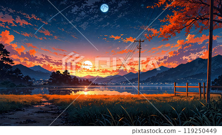 黃昏時分閃耀的城市景觀和自然風光 119250449