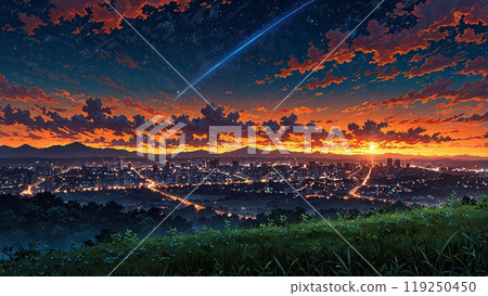 黃昏時分閃耀的城市景觀和自然風光 119250450