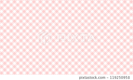 Hand-drawn diagonal gingham check pattern - simple and cute pink background material - 16:9 119250958
