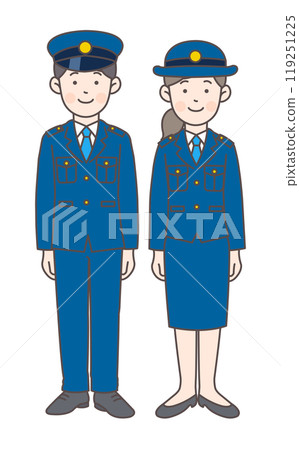 Full-body illustration of a smiling police officer Full-body illustration of a smiling police officer 119251225