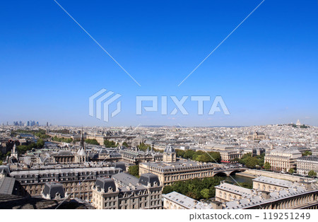 Top view of Paris. Aerial view from Catholic cathedral Notre Dame de Paris, France 119251249