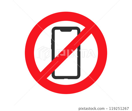 No smart phone icon. Noise prohibition symbol sign, keep quiet, observe silence icon. Vector illustration image. Isolated on white background. No smart phone icon. Noise prohibition symbol sign, keep quiet, observe silence icon. Vector illustration image. Isolated on white background. 119251267