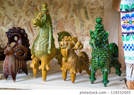 Decanter Ram. Animal shape figurine. Tableware. Ukrainian dishes. Clay ceramics. Old decor. 119252005