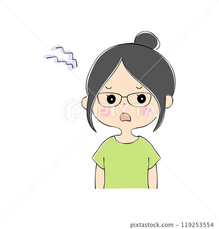 Complaining young woman, facial expression variations, skin color, pen drawing style 119253554