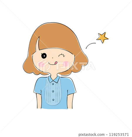 眨眼的年輕女子臉部表情變化_膚色鋼筆繪畫風格 119253571