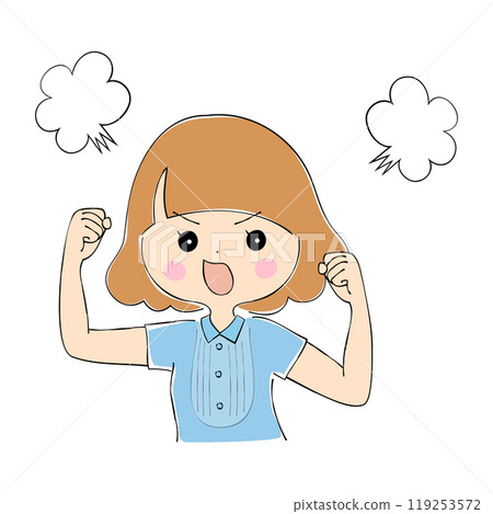 Angry young woman, facial expression variations, skin color, pen drawing style 119253572