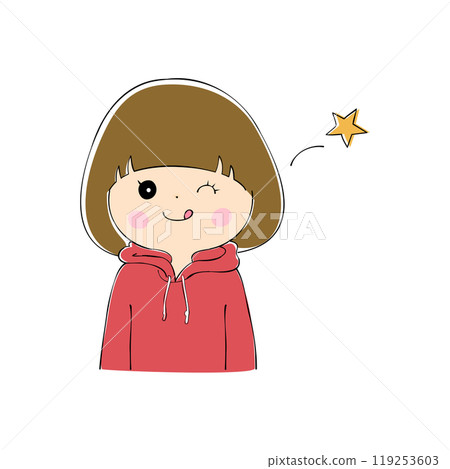 眨眼的年輕女子臉部表情變化_膚色鋼筆繪畫風格 119253603