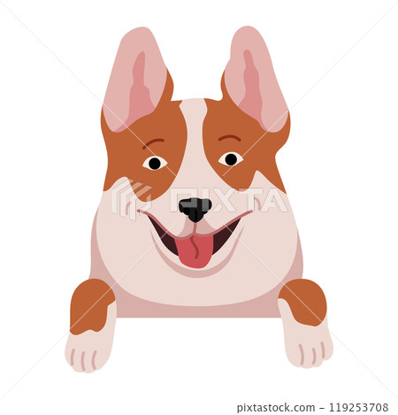 Dog hanging on border. Portrait of muzzles with paws. Front view. Flat vector design Dog hanging on border. Portrait of muzzles with paws. Front view. Flat vector design 119253708