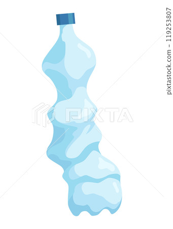 Crumpled bottle icon. Broken plastic bottle, empty plastic container, recyclable garbage eco concept. Recycling waste element. Vector isolated illustration Crumpled bottle icon. Broken plastic bottle, empty plastic container, recyclable garbage eco concept. Recycling waste element. Vector isolated illustration 119253807
