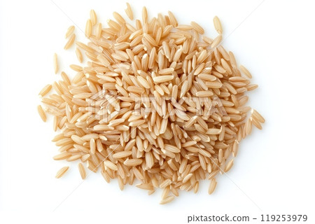 Long brown rice isolated on white, top view. Generative AI. 119253979
