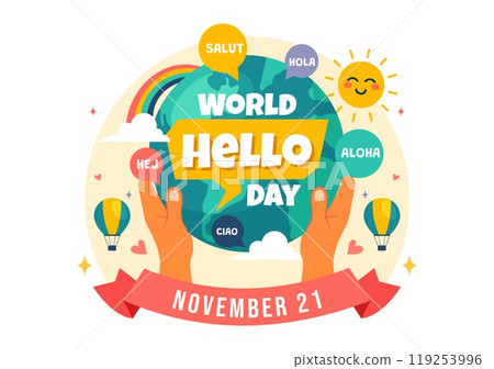 World Hello Day Vector Illustration on November 21 with Speech Bubbles Displaying Greetings in Multiple Languages from Around the in a Background 119253996