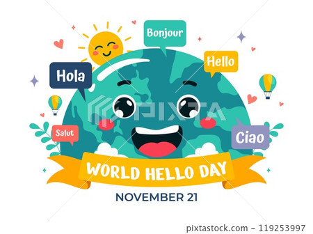 World Hello Day Vector Illustration on November 21 with Speech Bubbles Displaying Greetings in Multiple Languages from Around the in a Background 119253997