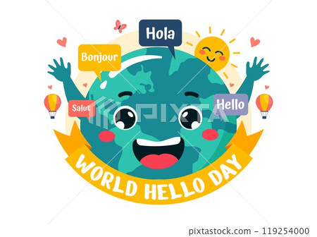 World Hello Day Vector Illustration on November 21 with Speech Bubbles Displaying Greetings in Multiple Languages from Around the in a Background World Hello Day Vector Illustration on November 21 with Speech Bubbles Displaying Greetings in Multiple Languages from Around the in a Background 119254000