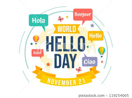 World Hello Day Vector Illustration on November 21 with Speech Bubbles Displaying Greetings in Multiple Languages from Around the in a Background 119254005