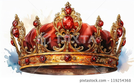 Royal crown with red jewels on a white isolate background. 119254368