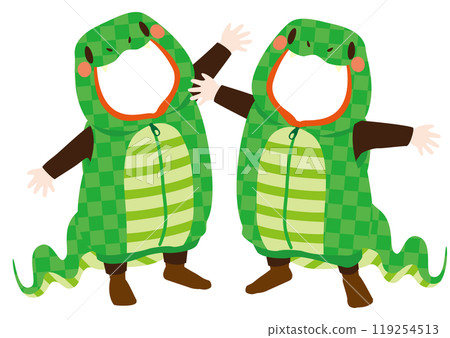 Vector illustration of a cute snake costume that you can put your face into (for 2 people) Vector illustration of a cute snake costume that you can put your face into (for 2 people) 119254513