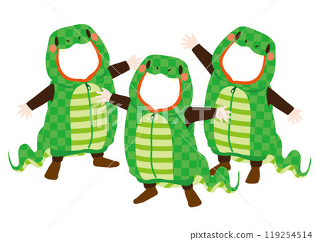 Vector illustration of a cute snake costume that you can put your face into (for 3 people) 119254514