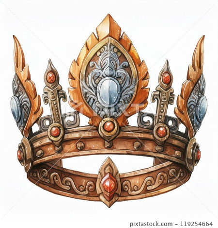 Decorative crown with intricate design, isolated on a white background. 119254664