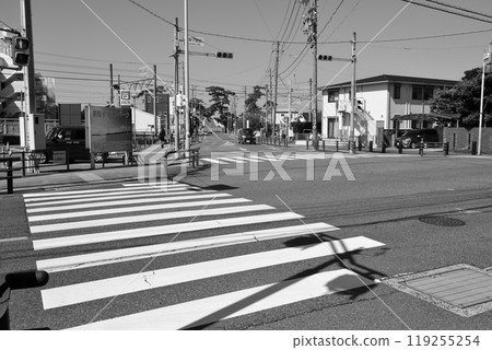 風景與人行橫道，白色和黑色 119255254