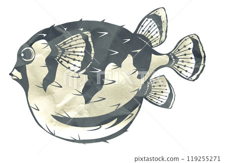 石垣島河豚的可愛剪紙插圖 119255271