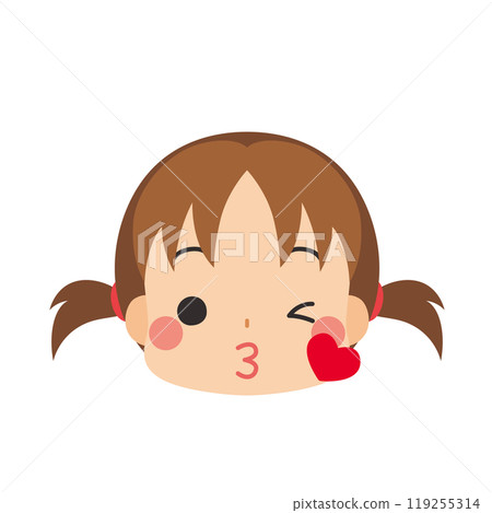 一個可愛的小女孩吹吻圖標面部表情白色背景向量的表情符號插圖 一個可愛的小女孩吹吻圖標面部表情白色背景向量的表情符號插圖 119255314