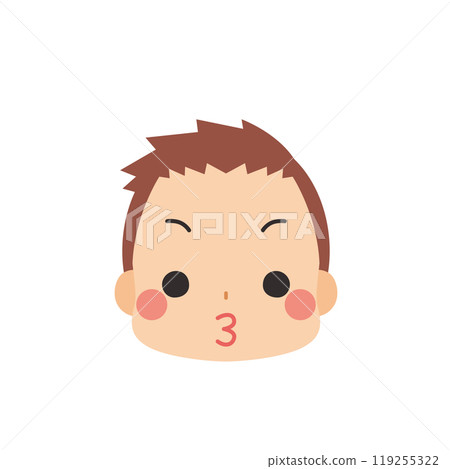 一個可愛的小男孩親吻圖標面部表情簡單的白色背景向量的表情符號插圖 119255322