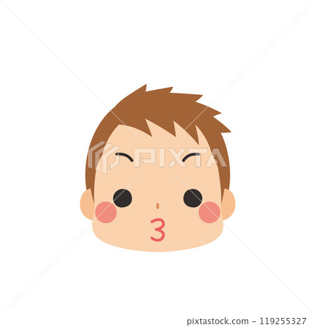 一個可愛的小男孩親吻圖標面部表情簡單的白色背景向量的表情符號插圖 一個可愛的小男孩親吻圖標面部表情簡單的白色背景向量的表情符號插圖 119255327