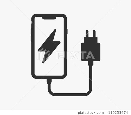 Phone Charging Icon Symbol.  Mobile Charging Station logo sign. Battery charge power symbol. Vector illustrator image. Isolated on white background. 119255474