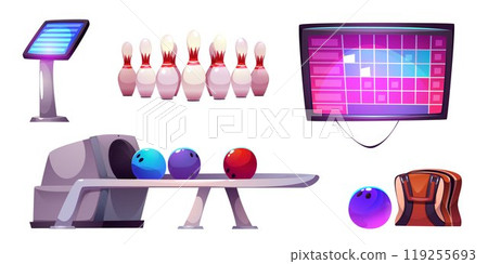 Bowling pin and ball vector game illustration Bowling pin and ball vector game illustration 119255693
