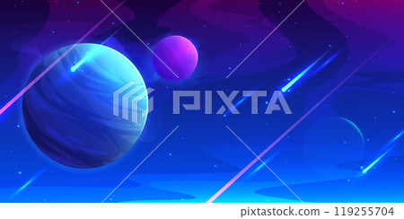 Blue outer space background with planets Blue outer space background with planets 119255704