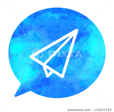 Light blue starry sky | Speech bubble with paper plane icon Light blue starry sky | Speech bubble with paper plane icon 119255758